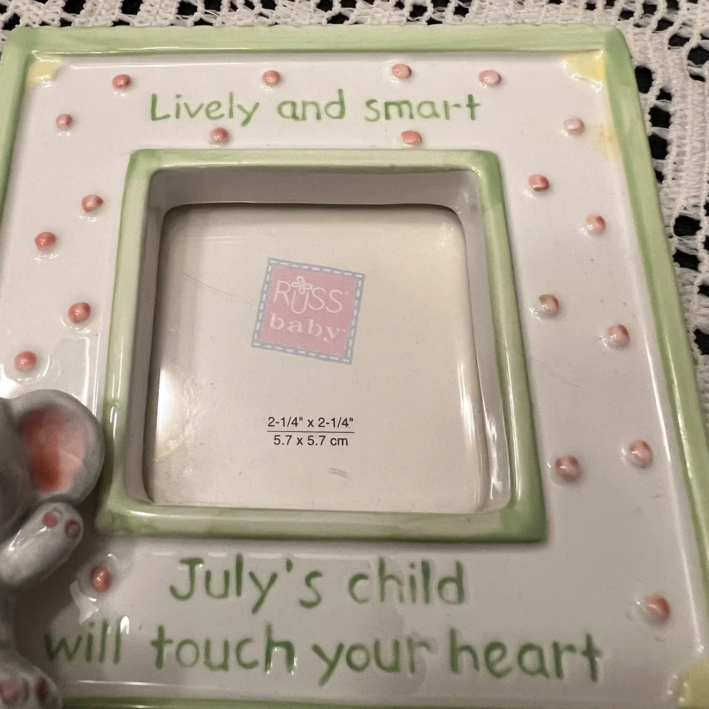 Vintage Russ Baby Ceramic Elephant Baby Picture Frame | July Birthday | Nursery